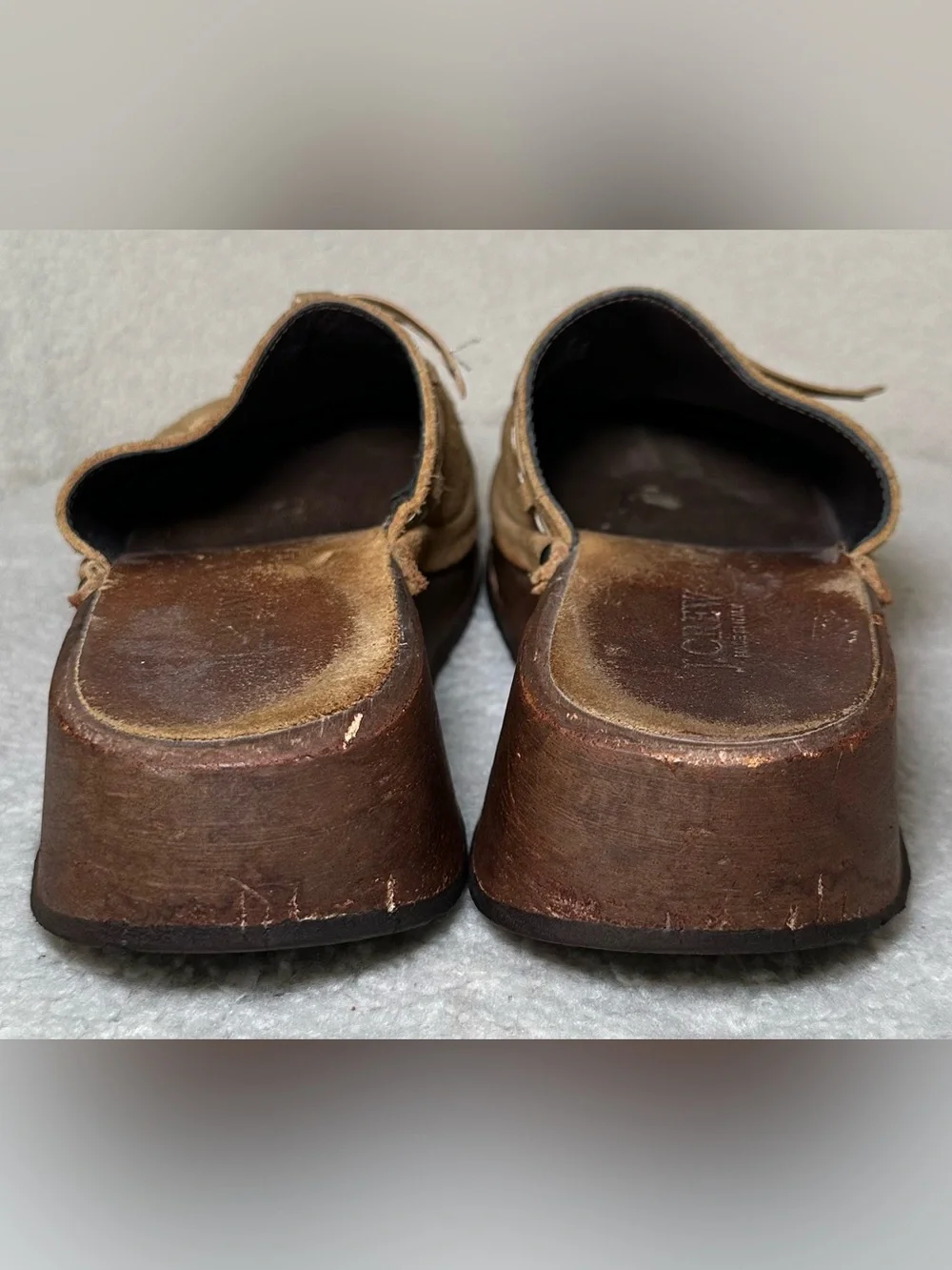 Vintage J.Crew Italian Suede Wooden Platform Clog Mules Boho Cottagecore 70’s 7